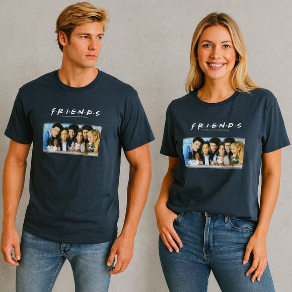 FRIENDS TV Show Blue Graphic T-Shirt Men’s Large 90s Y2K Retro Merch Tee - Picture 1 of 6